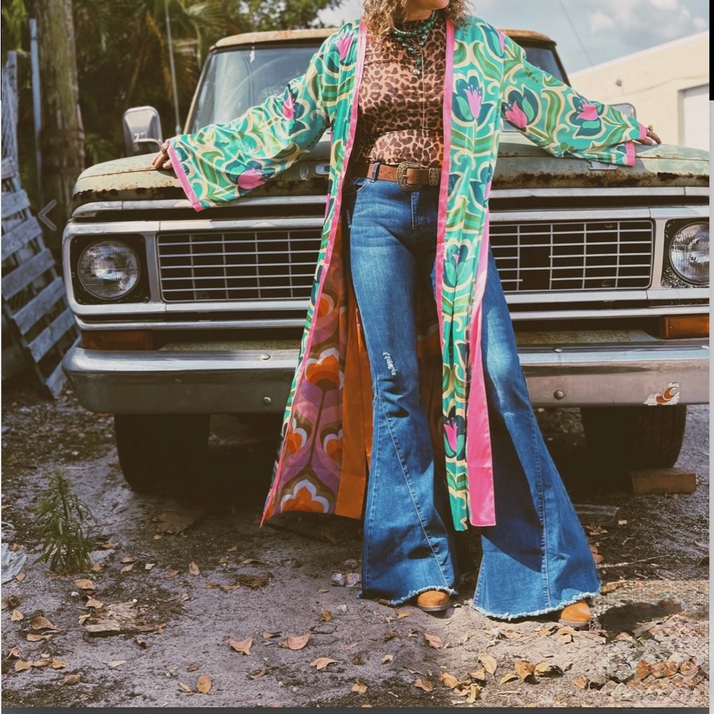 Lil Bee’s Bohemian Into the Great Wide Open Reversible Kimono Duster L/XL - Picture 2 of 12